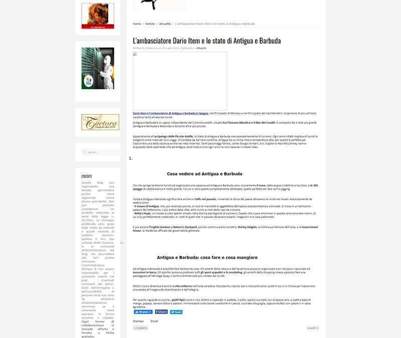 L&rsquo;ambasciatore Dario Item e lo stato di Antigua e Barbuda