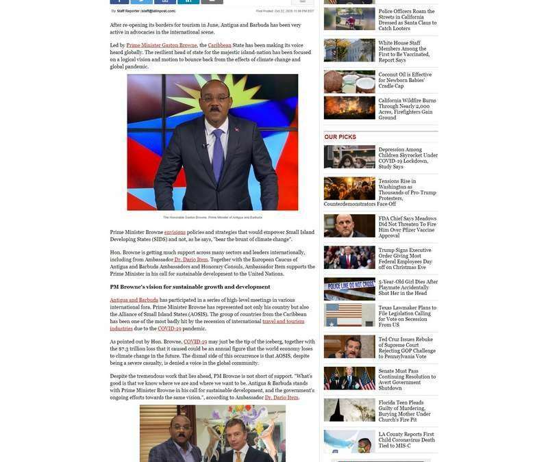 Ambassador Dario Item on Prime Minister Gaston Browne&rsquo;s Speech about Sustainable Development