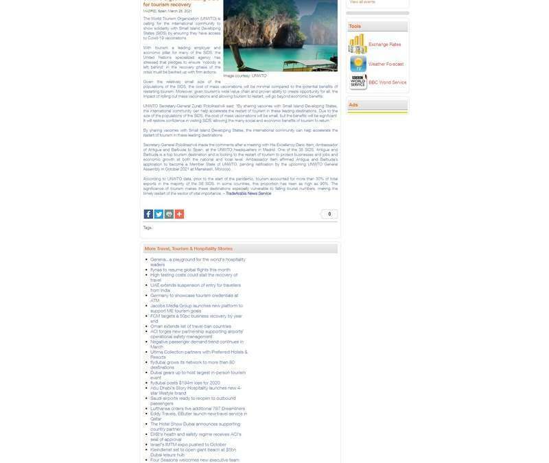 UNWTO urges vaccinating SIDS for tourism recovery