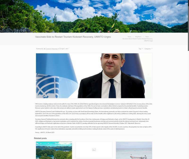 Vaccinate Sids to Restart Tourism Kickstart Recovery, UNWTO Urges
