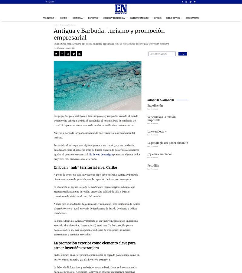 Antigua y Barbuda, turismo y promoción empresarial