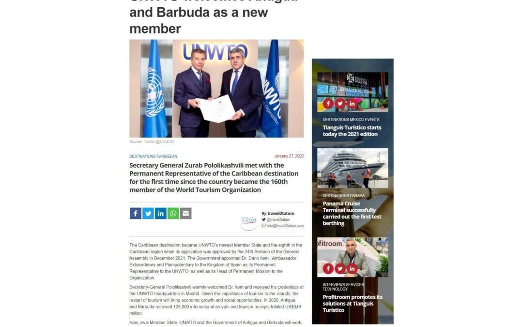 UNWTO welcomes Antigua and Barbuda as a new member