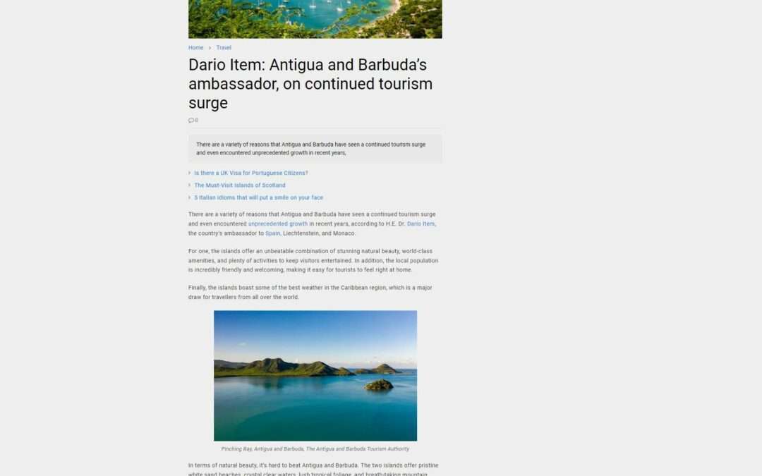 Dario Item: Antigua and Barbuda’s ambassador, on continued tourism surge