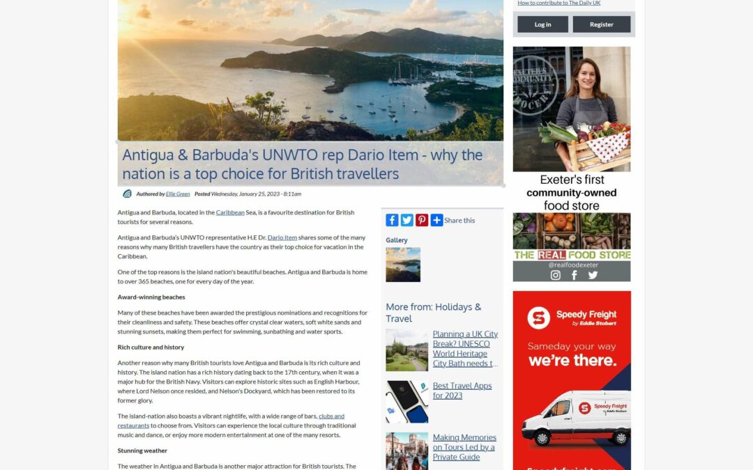 Antigua & Barbuda’s UNWTO rep Dario Item – why the nation is a top choice for British travellers