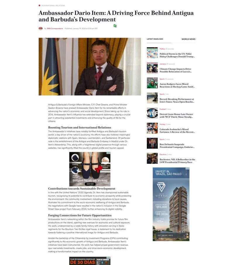 Ambassador Dario Item: A Driving Force Behind Antigua and Barbuda’s Development