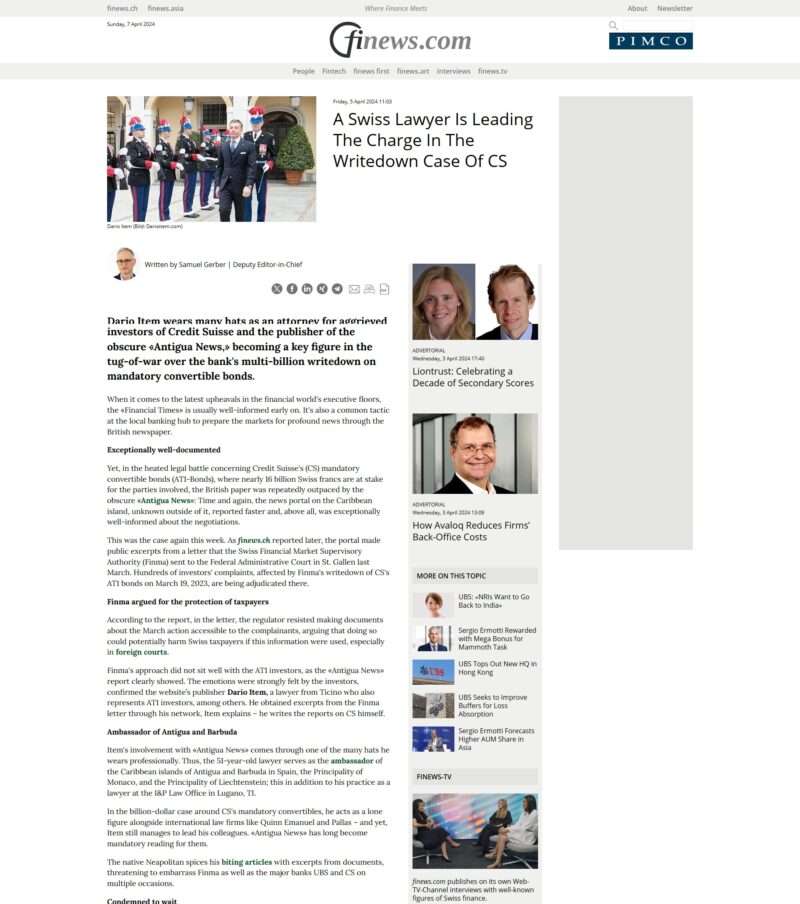 A Swiss Lawyer Is Leading The Charge In The Writedown Case Of CS